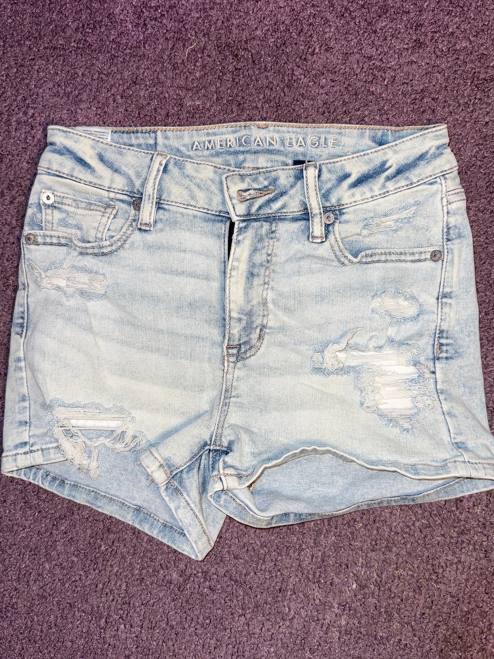 American Eagle Outfitters Light Blue Distressed Denim Jean Shorts